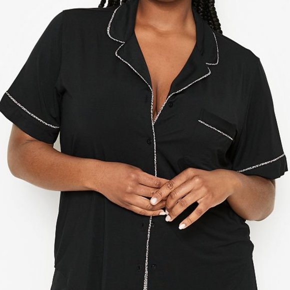 L VS Short PJ Set Black with Leopard Piping Heavenly Modal Softest PJs NWT - Picture 8 of 11